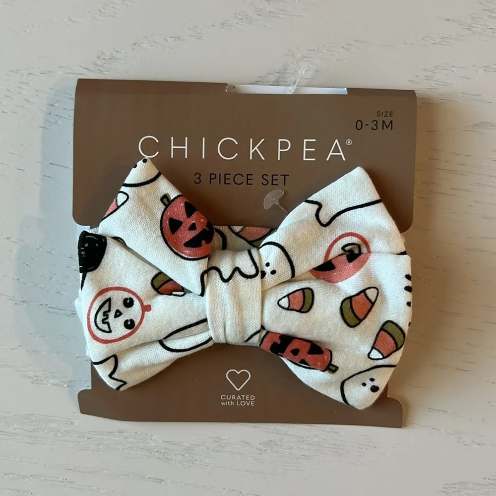 🎃 Chickpea Mama’s Pumpkin Set of 2 Bodysuits Hair Bow 6-9 months - Picture 3 of 5